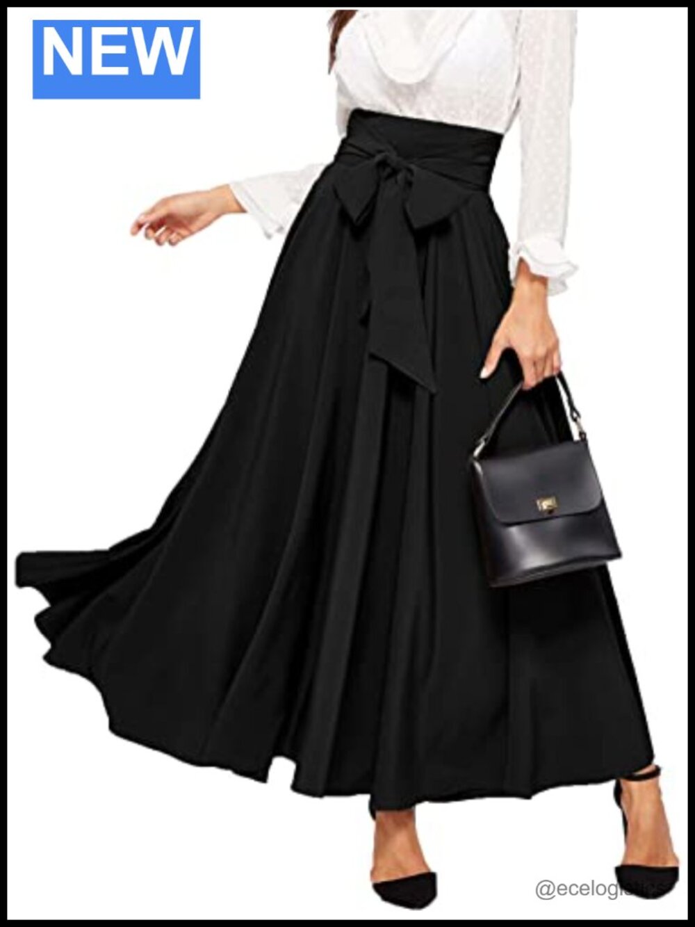 High Waist Tie Front Pleated Maxi Skirt A-Line Flowy